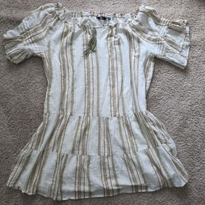 Mlle Gabrielle Women’s 3XL White Beige Striped Tiered Dress Lined Boho